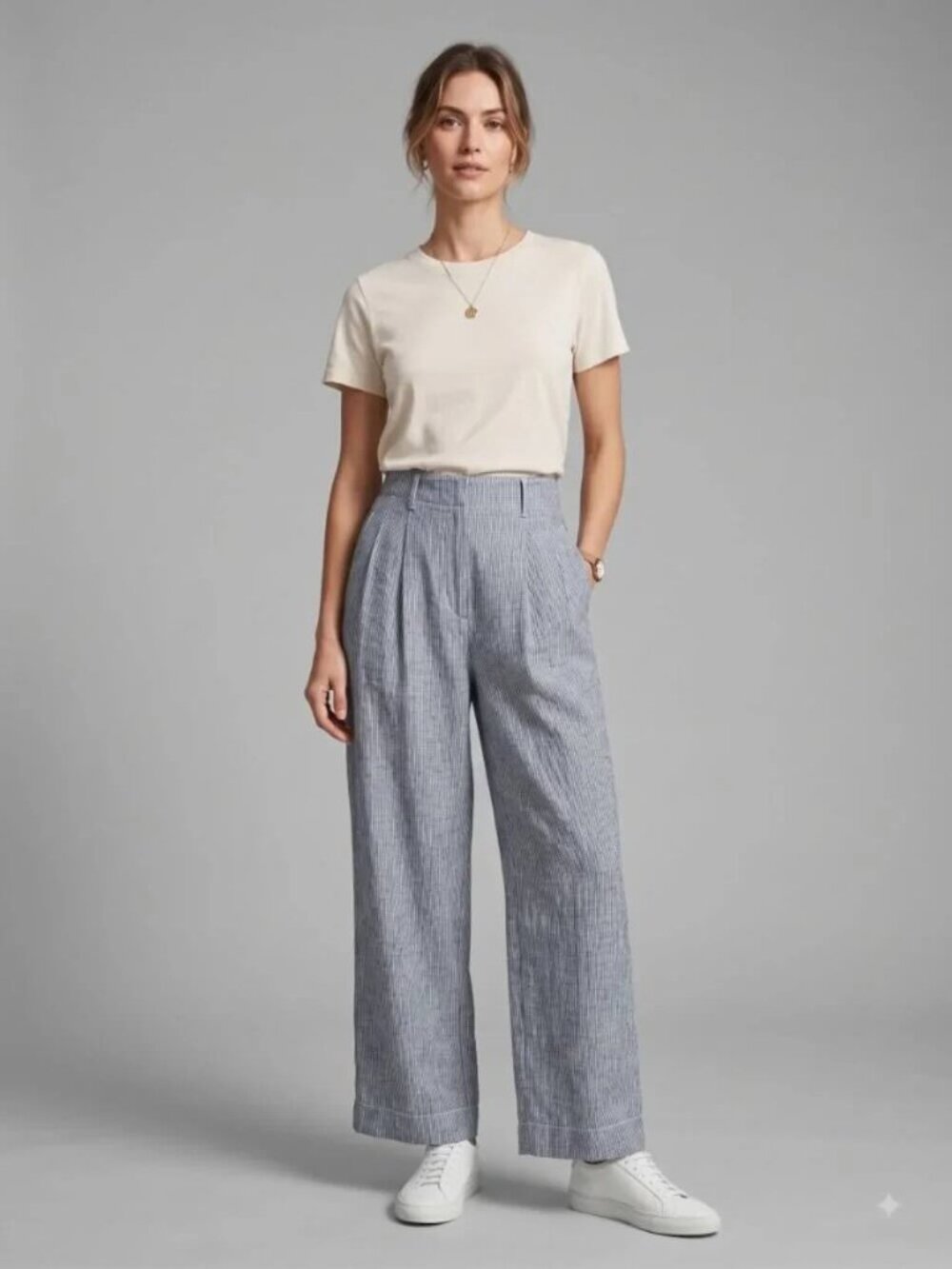 EVERLANE, The Way-High Drake Pant Women's 100% Linen Wide-Leg, Blue Striped, 12